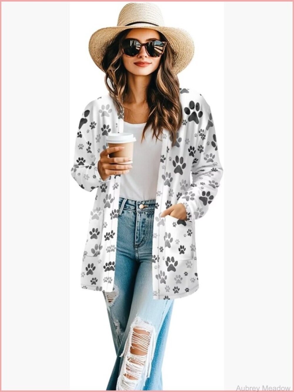 Women Casual Open Front Cardigan Long Sleeve Knit Sweater with Pockets